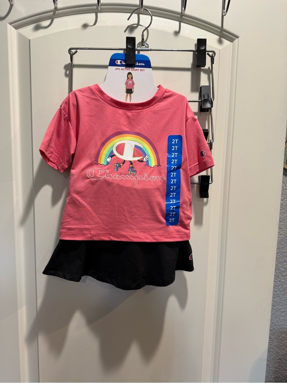 Champion Pink Tee with Rainbow Graphic